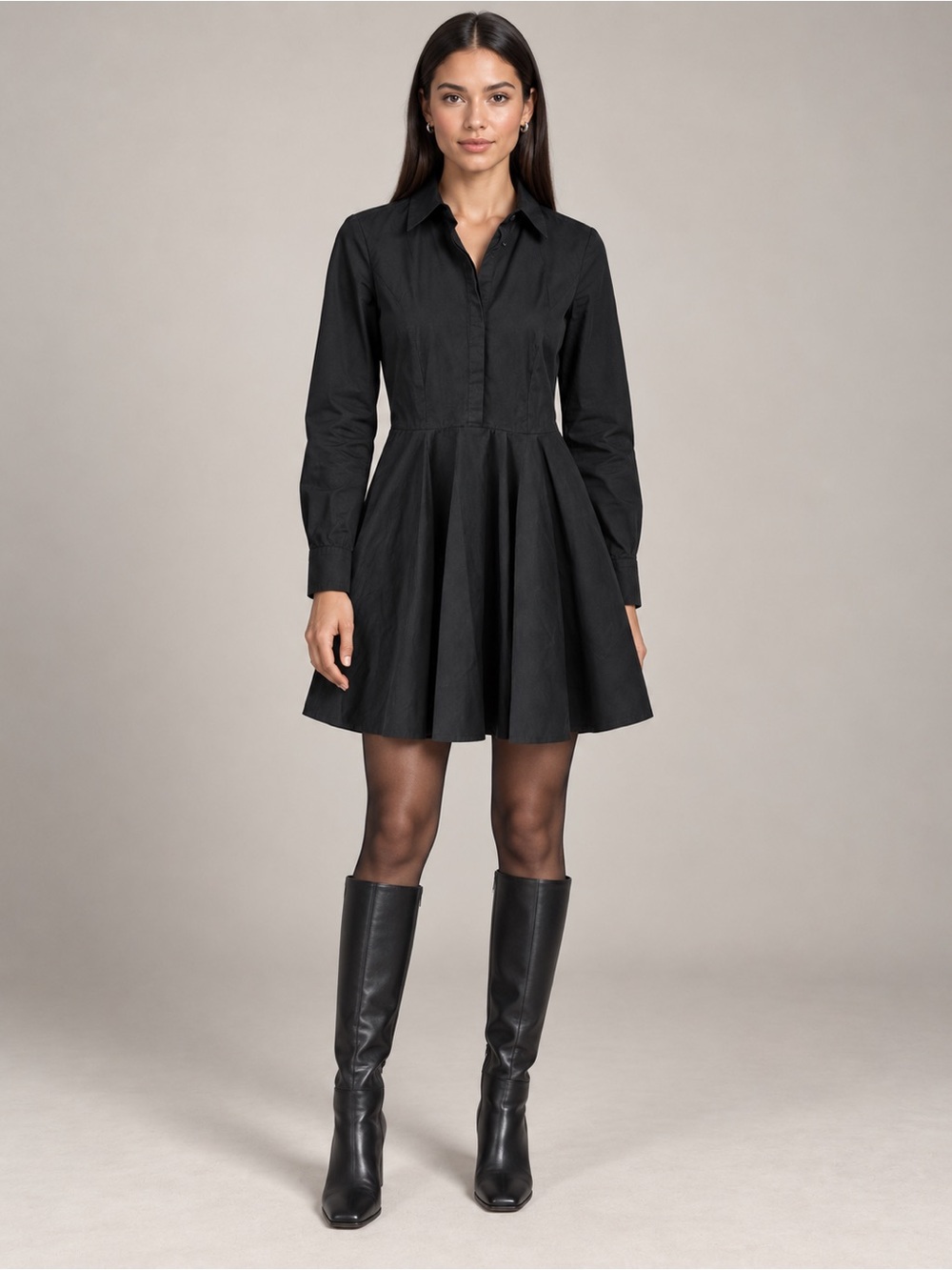 Express Black Pleated Poplin Mini Shirt Dress Size S